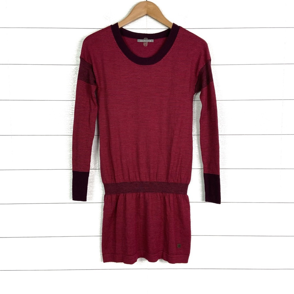 SMARTWOOL Sweater Dress Red Burgundy Stripe Merino Wool Long Sleeve Small